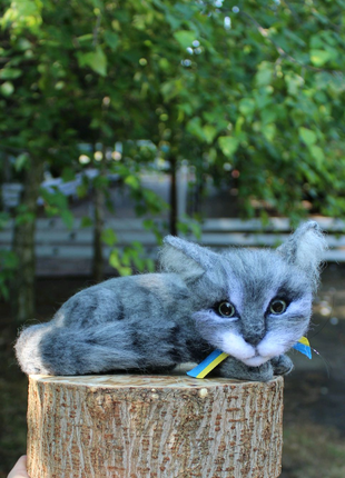 Котик сірий валяна іграшка інтерєрна сувенір подарунок кошка кіт