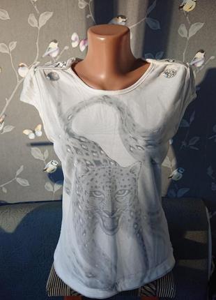 Женская футболка сетка с принтом р.42 /44 блузка блуза