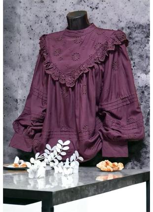 Блуза с объемным рукавом вышивкой george цвет марсала
