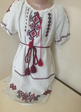 Платье Вышиванка для девочки Натуральный Лен ручная вышивка р....