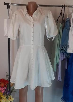 Еффектна біла сукня рубашка з льону, від missguided