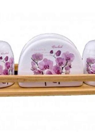 Набор для специй на подставке Interos Орхидея розовая 3 предме...