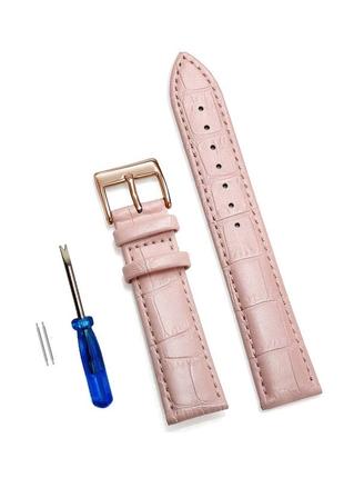 Ремешок кожаный для часов 22 мм розовый, пряжка - розовое золото