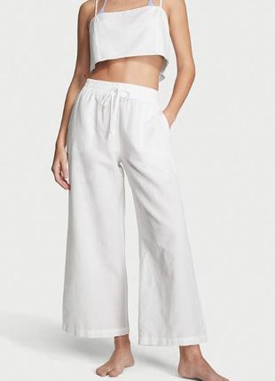 Белые пляжные льняные женские брюки Victoria’s secret Размер L...