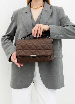 Женская сумкаа коричневая сумка стеганая сумка через плечо клатч