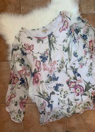 Шелковая легкая блуза в цветочный принт италия вискоза и шелк ...