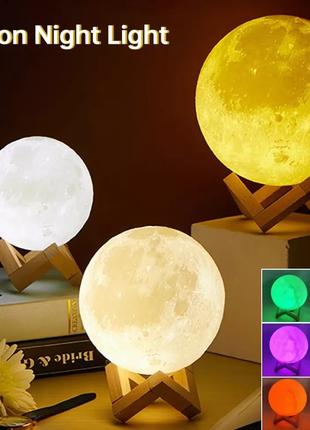 3D Светильник Луна Сенсорная лампа LED ночник 16 цветов USB заряд