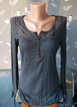 Красивая женская блуза с кружевом р.42/44 блузка кофта лонгслив