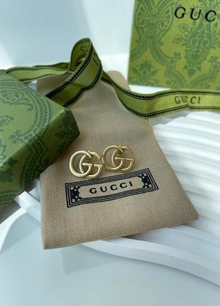 Серьги в стиле gucci гуччи брендовые золотые логотип gg