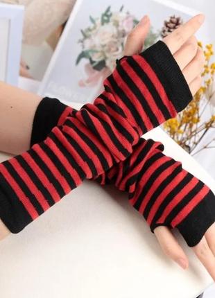 Митенки перчатки полоска красное черные аниме готика