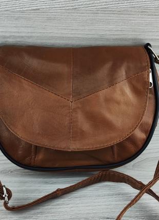 Женская сумка кросс-боди, натуральная кожа коричневая, регулир...