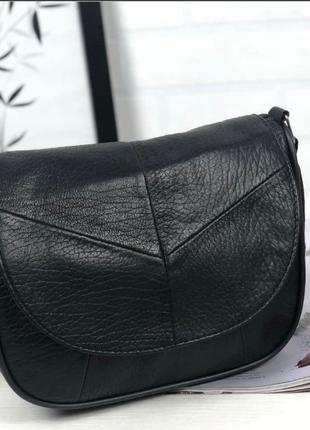 Женская сумка кросс-боди, натуральная кожа черная, регулируемы...