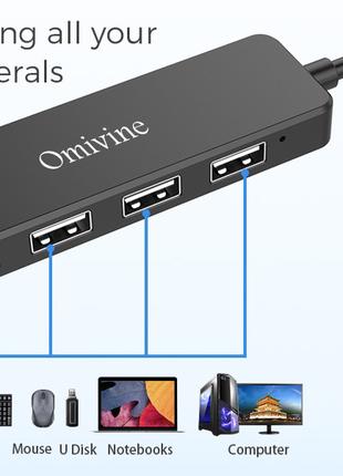 USB-концентратор Omivine, 4-портовый ультратонкий USB-разветви...