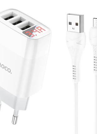 Мережевий зарядний пристрій Hoco Easy charge 3-port digital di...