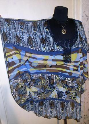 Трикотажная,блузка-туника с кружевом,этно-бохо,большого размер...