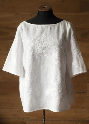 Біла льняна блузка з короким рукавм жіноча zara, розмір s