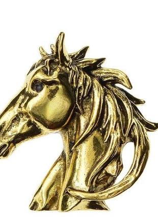 Брошь брошка металлическая морда лошадь конь золотистая как живая