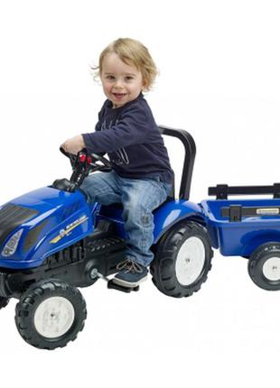 Веломобиль falk new holland трактор на педалях с прицепом сини...