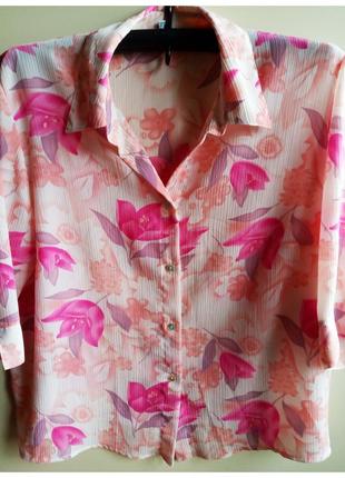 Женская блузка рубашка кофточка под шифон, цветочный принт, со...
