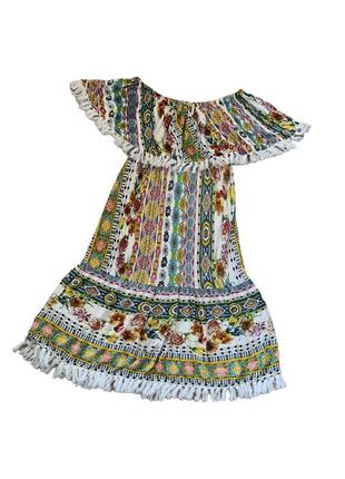 Сукня міні в стилі бохо, бахрома, відкриті плечі