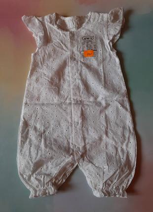 Детский летний боди песочник белый из прошвы для девочки 68 см