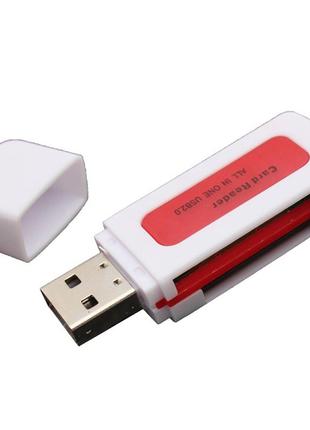 Кардридер универсальный 4в1 MERLION CRD-5RD TF/Micro SD, USB2....