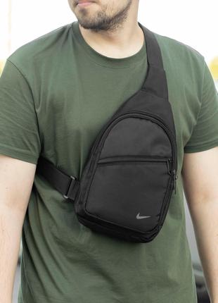 Чоловіча сумка нагрудна слінг через плече Nike logo чорна ткан...