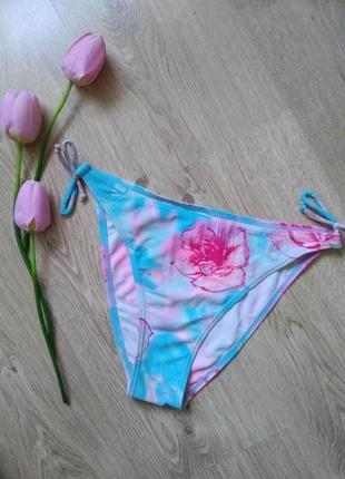 Симпатичные голубые женские плавки с розовым цветком/низ купал...