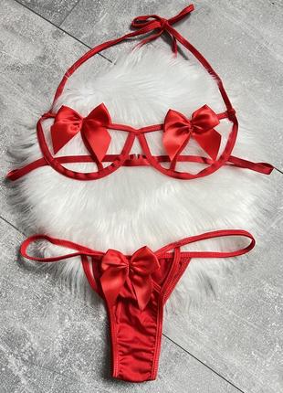 Сексуальна жіноча білизна комплект трусики ліф червоні бантики