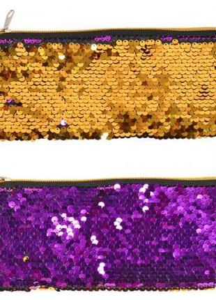 Пенал - косметичка с пайетками 5-134 "Фиолет-золото" №6, 22*9 см