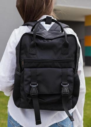 Стильный женский городской рюкзак черный тканевой на 13 литров