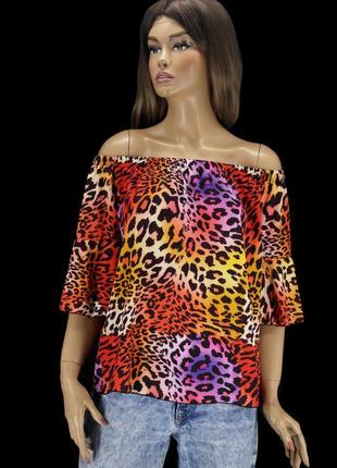 Новая яркая брендовая блузка "quiz" с цветным леопардовым прин...