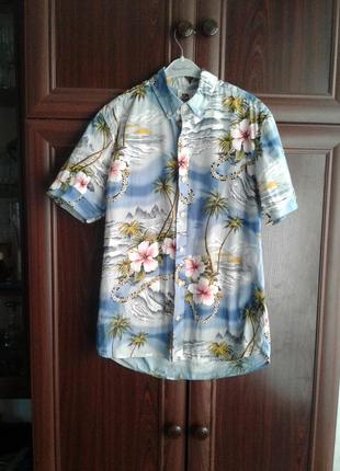 Хлопковая рубашка тропический принт , гавайская рубашка kennin...