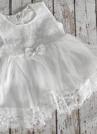 Белое праздничное платье, боди, пинетки и повязка 62р