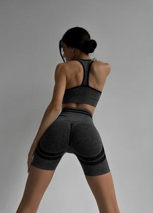Фитнес-костюм для тренировок sport темно-серый (топ, шорты), s