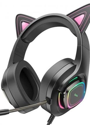 Игровые наушники с микрофоном Hoco W107 Cute Cat Ear с RGB под...