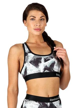 Топ reebok leanna performance sports bra top grey graphic в на...