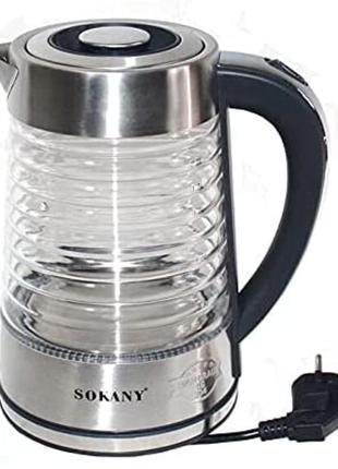 Стеклянный чайник Sokany SK-1027, 2200 Вт, 2,2 литра электриче...