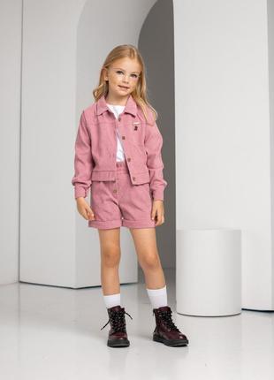 Костюм замшевый для девочки пиджак с шортами розовый