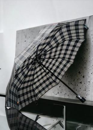 Мужской зонт автомат с системой анти шторм и рисунком в клетку