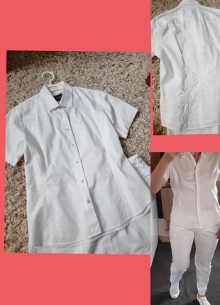 Базовая белая хлопковая блуза с вышивкой на спине,gazoil, p.l-xl