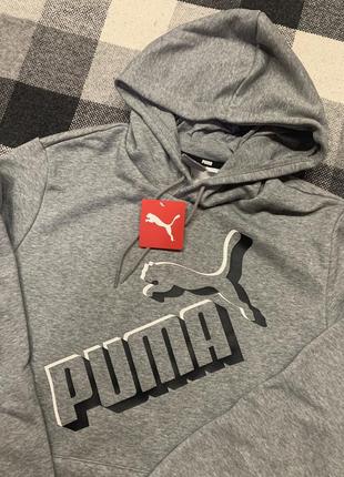 Серое худи puma essentials big logo men's hoodie новое оригина...