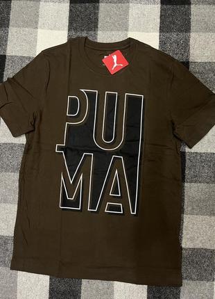 Хаки мужская футболка puma outside the box men's logo tee нова...