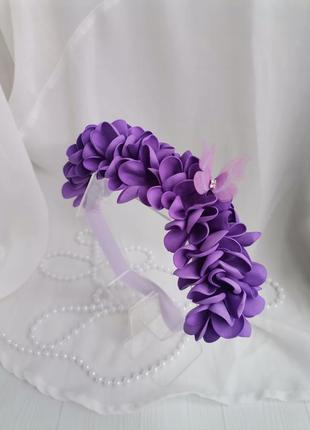 Объемная повязка на голову в фиолетовом цвете