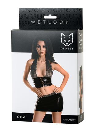 Комплект Glossy Gigi з матеріалу Wetlook, чорний
