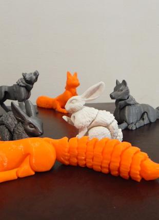 Іграшки надруковані на 3д принтері. Дракон, лисиця, вовк,заєць...