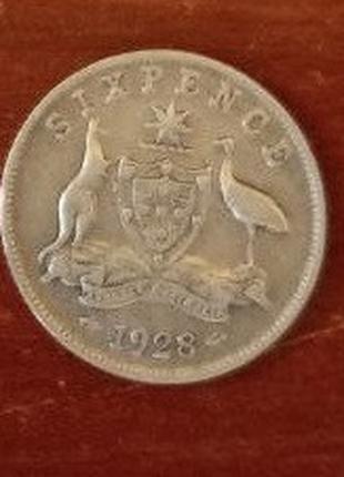 Австралия 6 пенсов 1928 Серебро