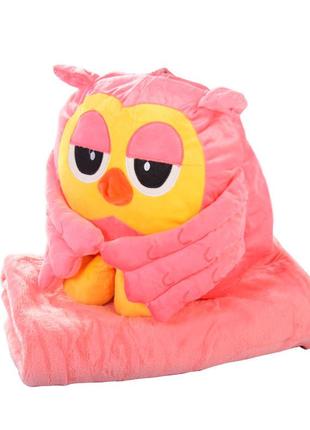 Мягкая игрушка-плед p1975 сова 30 см + плед 150*115 см (розовый)