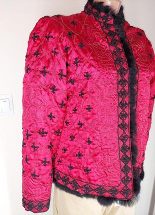 Нарядный винтажный пиджак жакет с вышивкой и мехом mirasol