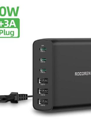 Быстрое зарядное устройство Rocoren 100 Вт с 6 USB-портами